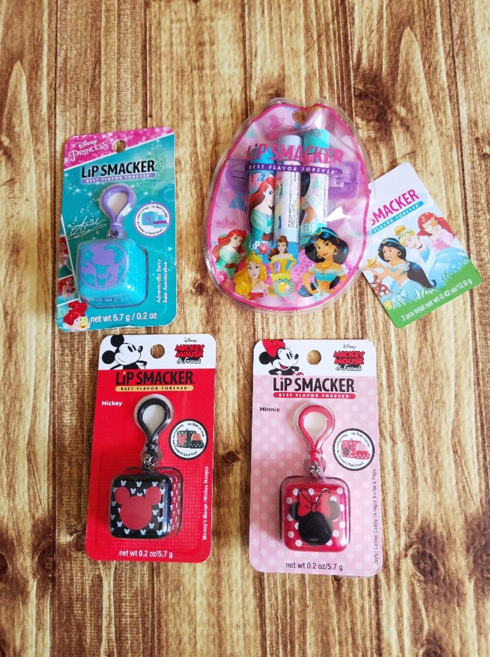 Disney Lip Smacker Key Chain Ring Bag Charm Lip Gloss Chapatick Princess Mickey